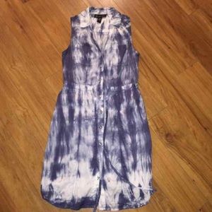 INC tie dye button down shirt dress tie waist 0